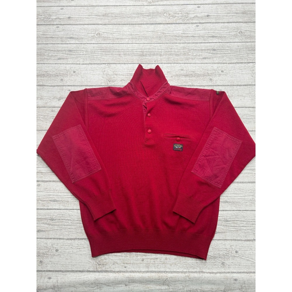 Paul & Shark Yachting Sweater Men's S Red Ribbed Knit Pullover Elbow Patch Italy